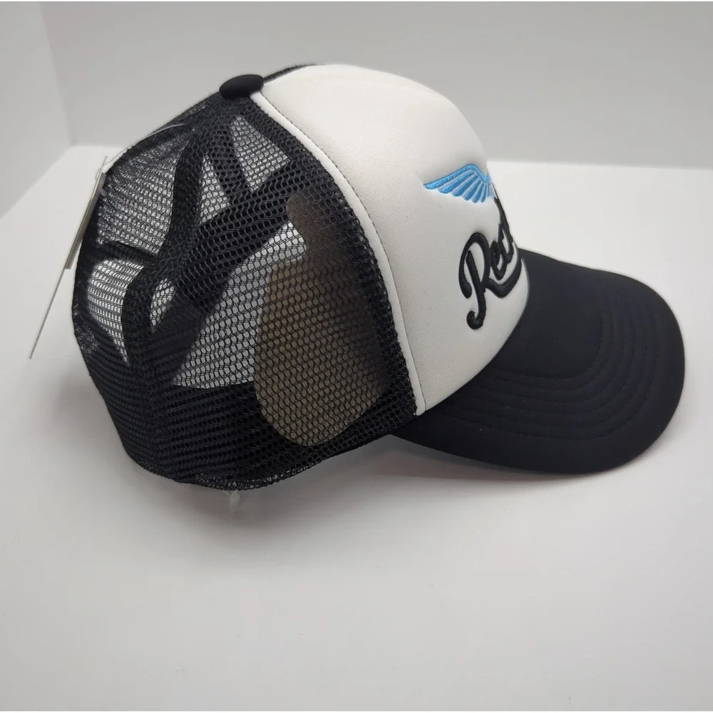 Young & Reckless Trucker Hat Black White Blue Winged Logo Snapback Mesh Cap